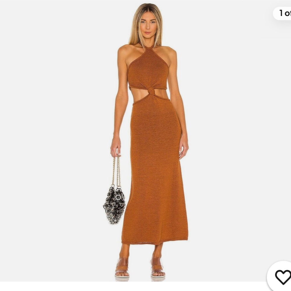 LIKE NEW! CULT GAIA CAMERON KNIT CUTOUT HALTER MIDI DRESS IN BROWN SIZE XS!